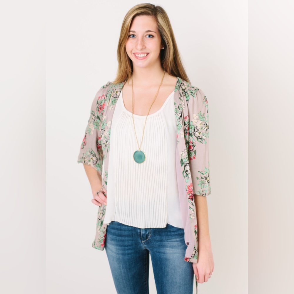 Tulle floral short sleeve Lilic 100%rayon kimono cardigan size XL